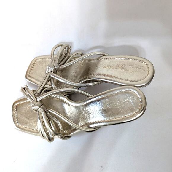 Loeffler Randall Margi Champagne Bow Heels Sandals Strappy Gold Size 11 Preowned - Picture 4 of 12